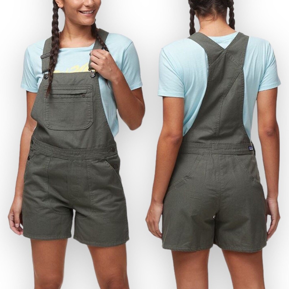 Patagonia Womens Stand Up Overall Shorts Green Organic Cotton 5" Basin Pockets M